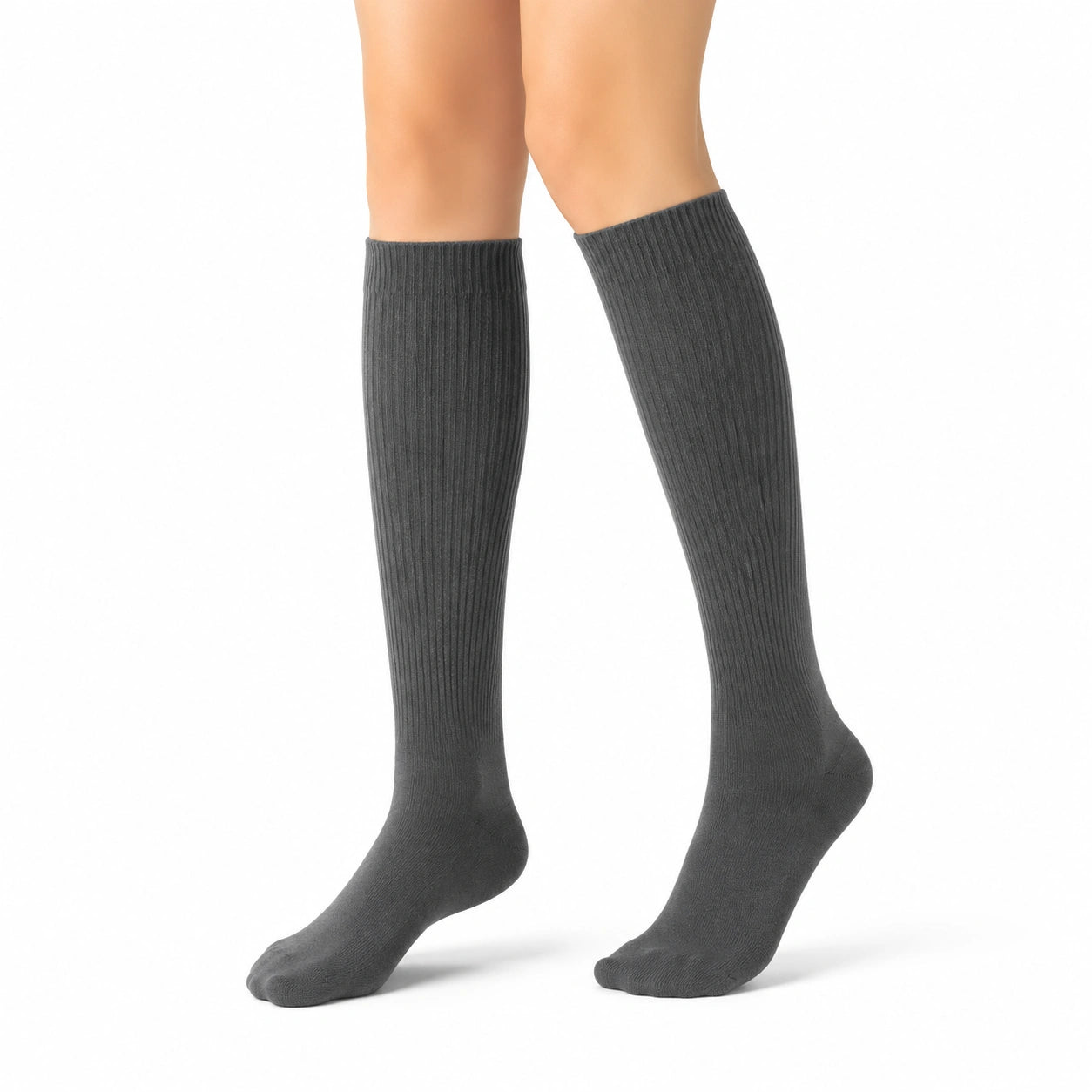 Calze al ginocchio 35-38 in maglia grigio antracite a coste