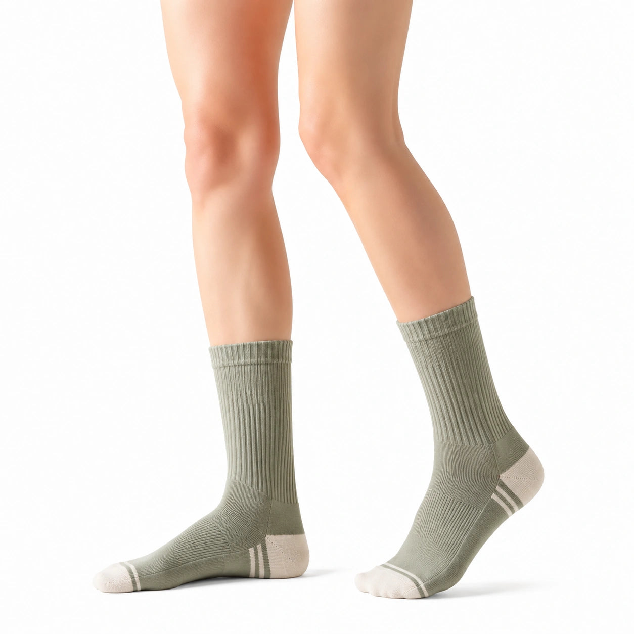 Calze sportive 35-38 in maglia verde salvia e beige a coste medie