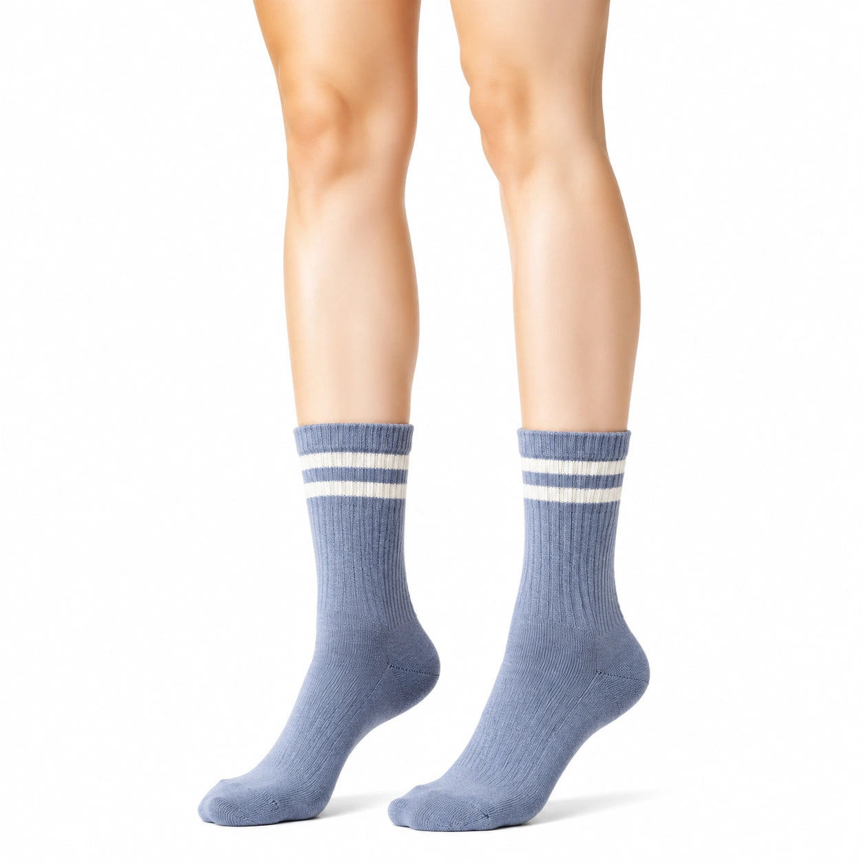 Calzini sportivi 35-38 in maglia azzurro e bianco a coste