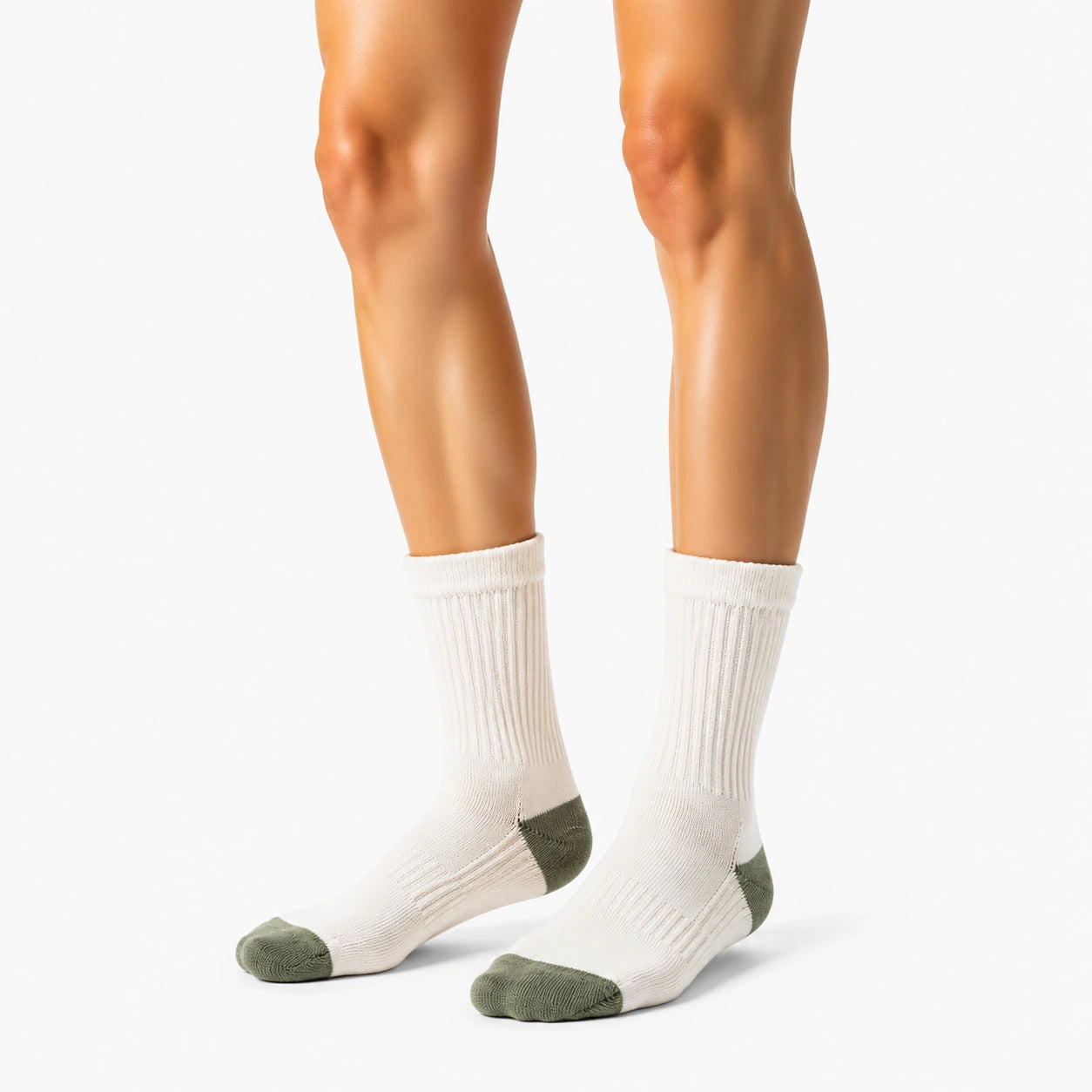 Calze sportive a costine 39-42 in tessuto bianco e verde oliva