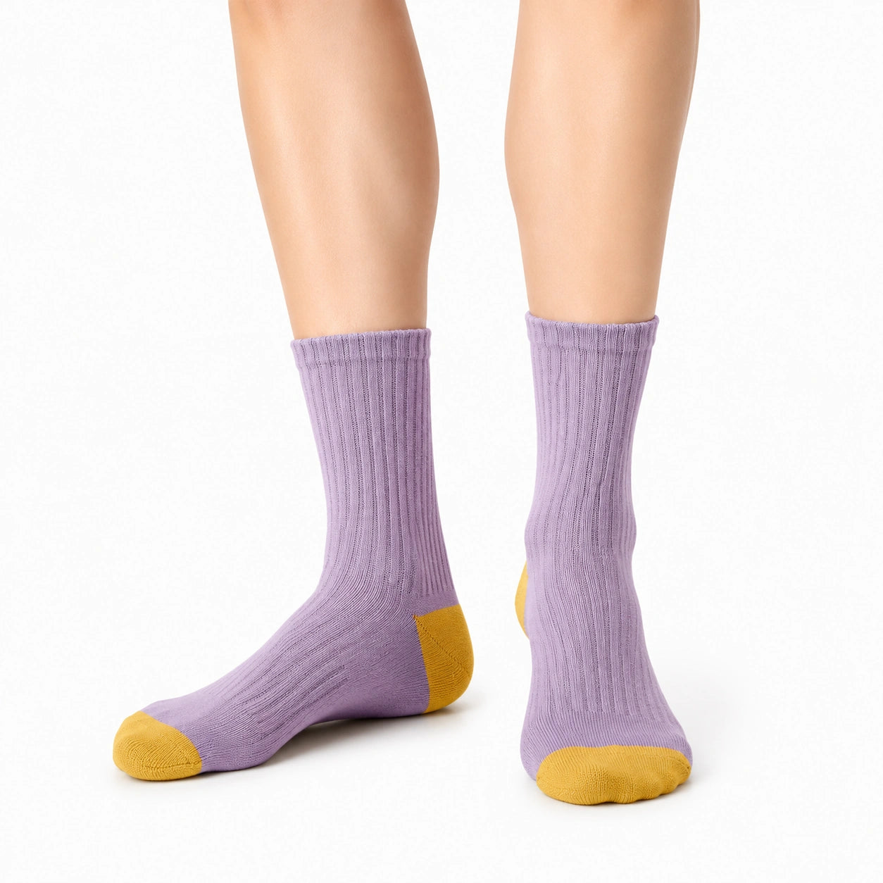 Calzini a coste 39-42 in maglia lilla e giallo - stile casual