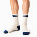 Calze sportive 39-42 in maglia crema/blu navy a coste