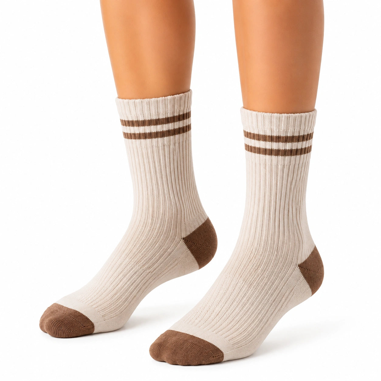 Calze sportive a coste 39-42 in maglia beige e marrone stile college