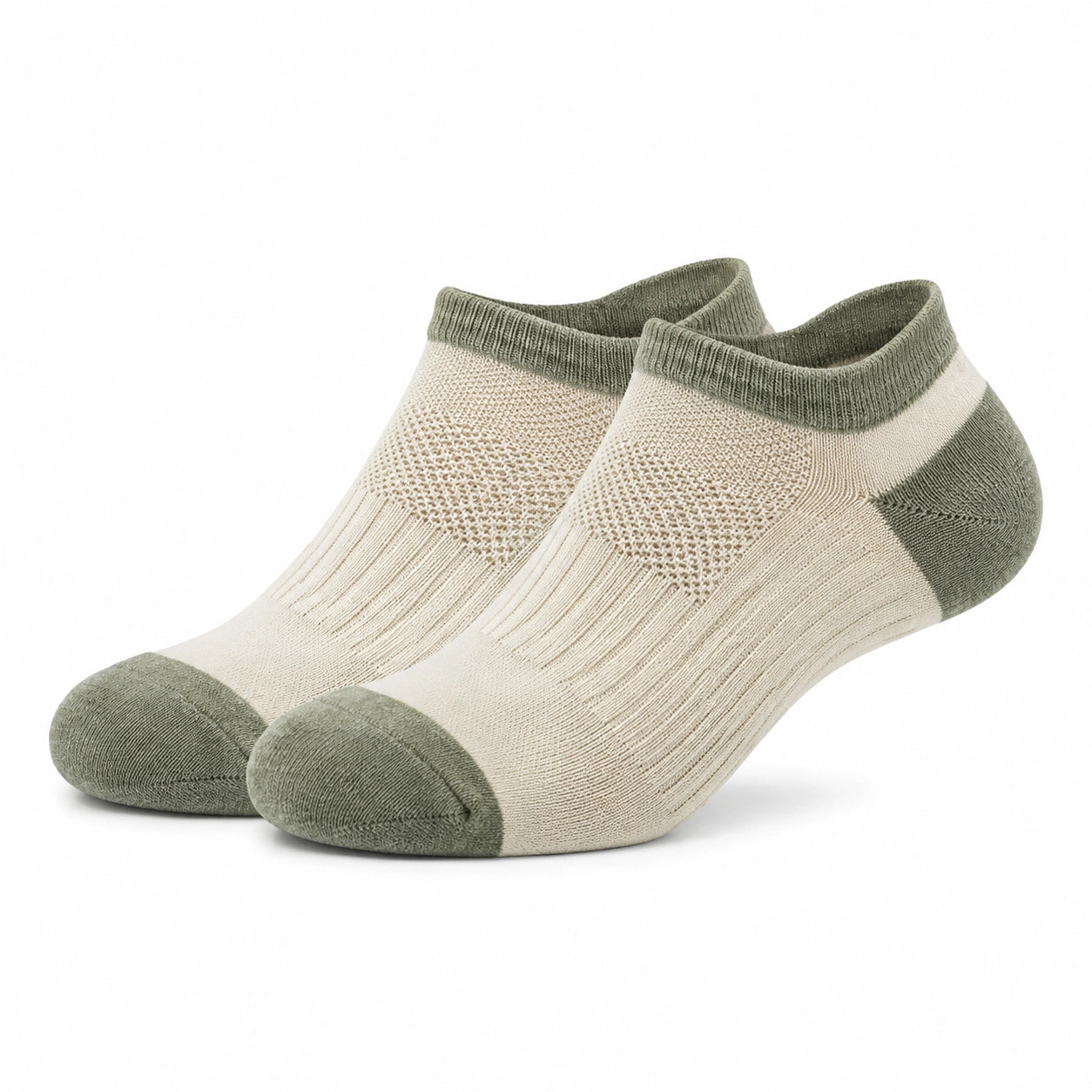 Calzini corti 35-38 in maglia beige e verde salvia stile sportivo traspirante