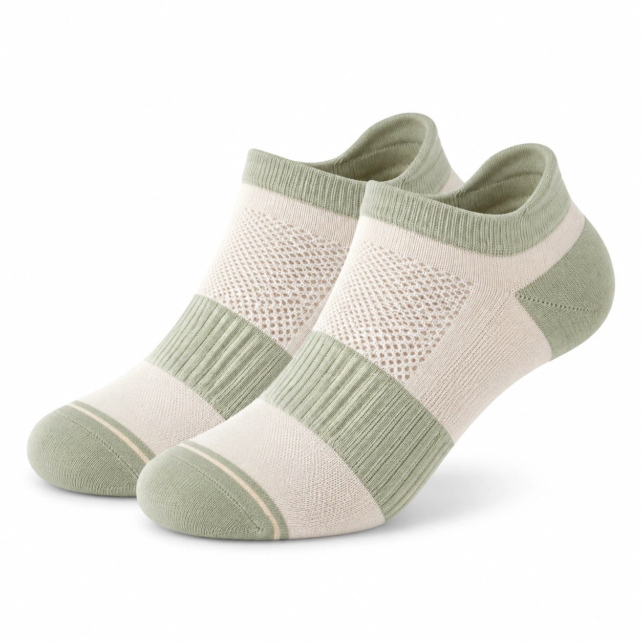 Calzini alla caviglia 39-42 in tessuto a maglia verde salvia e beige traspiranti