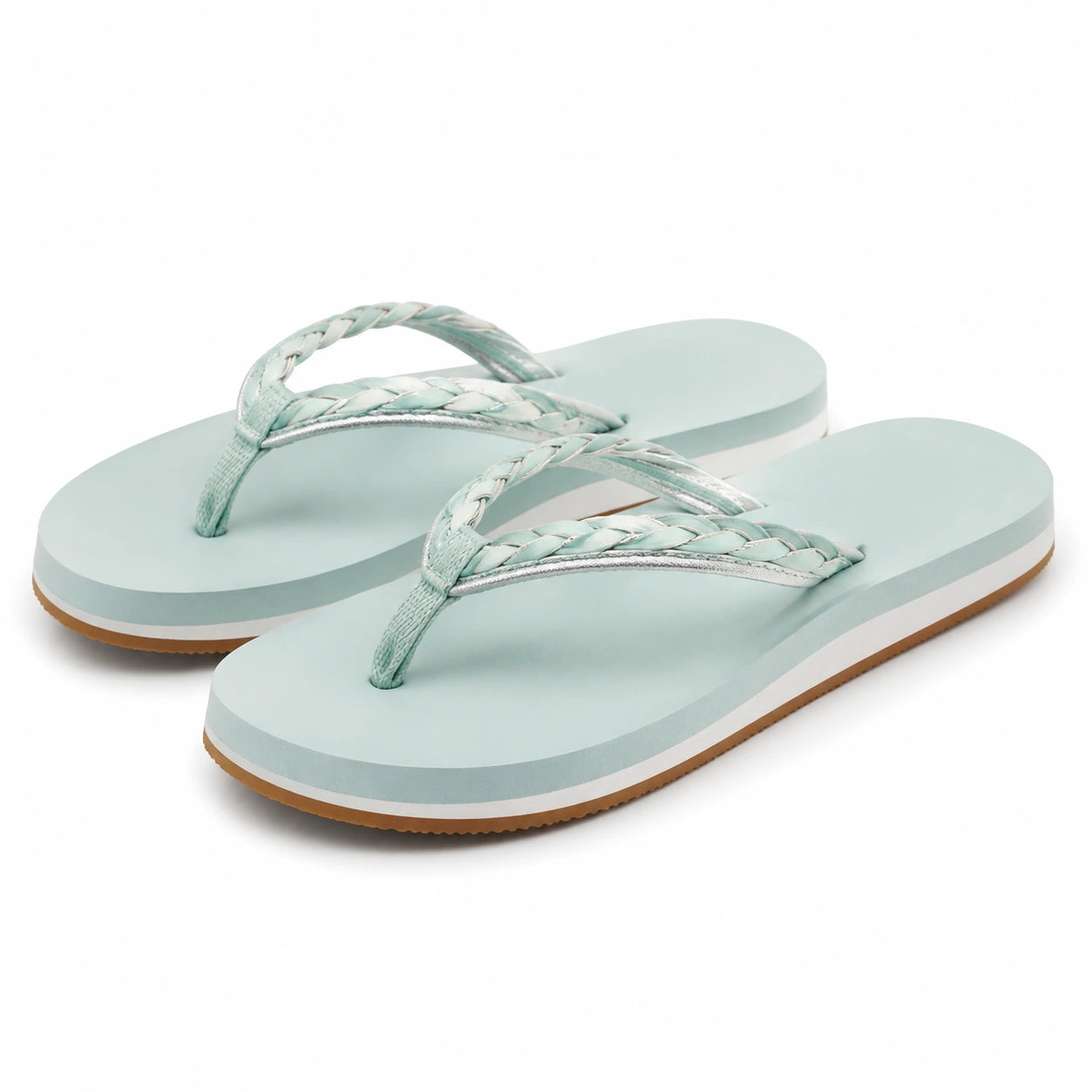 Infradito donna 38/39 in materiale sintetico verde acqua con fasce intrecciate - estive