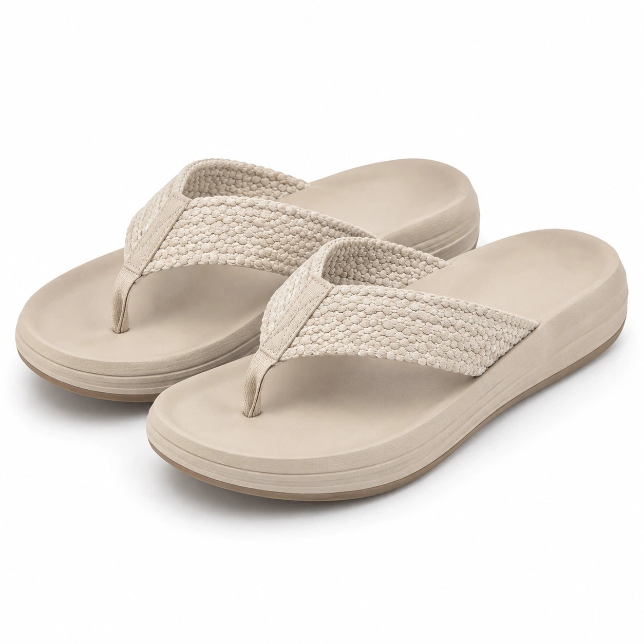 Infradito 40/41 beige con fascia tessile e suola platform