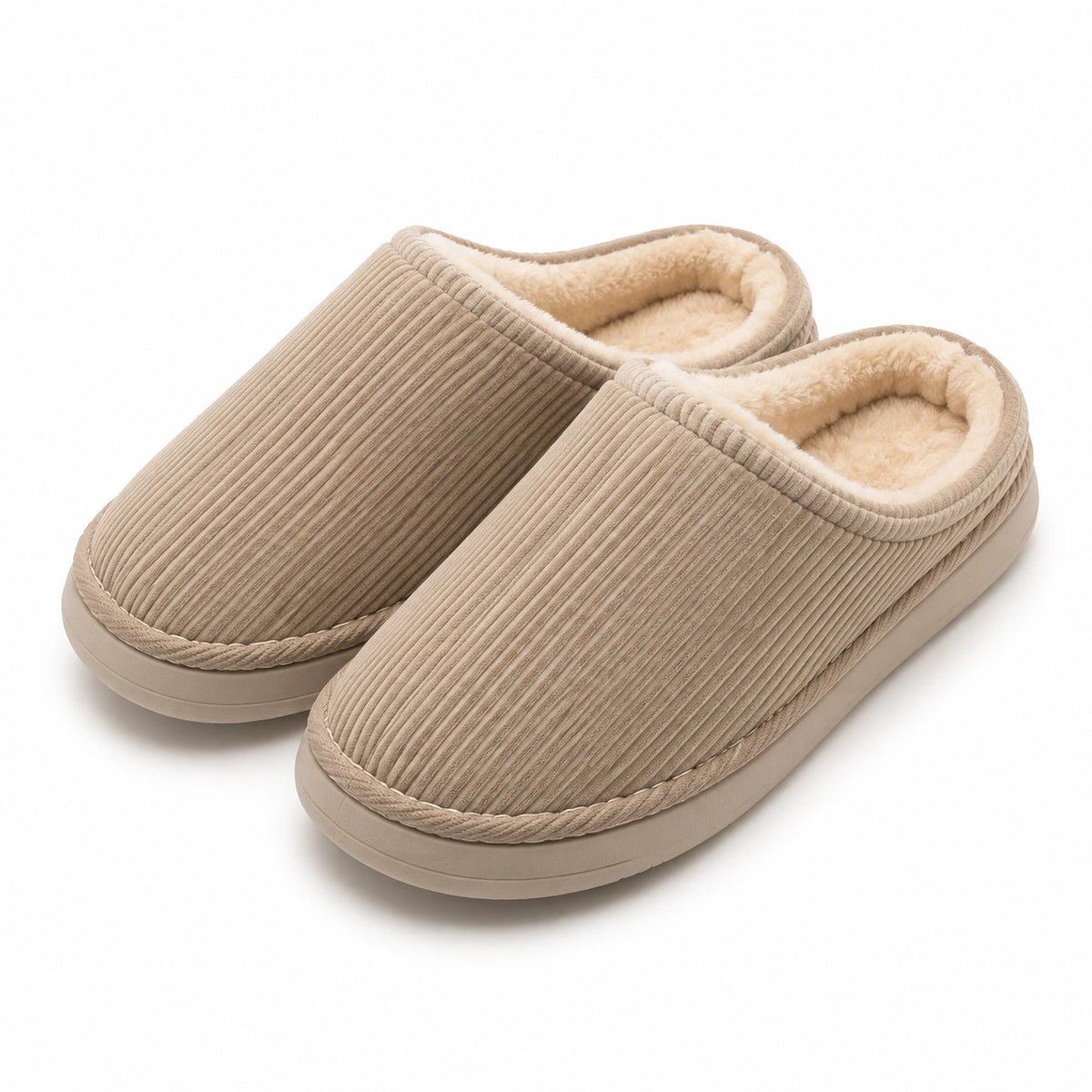 Pantofole da casa 40/41 in tessuto a coste beige con fodera soffice