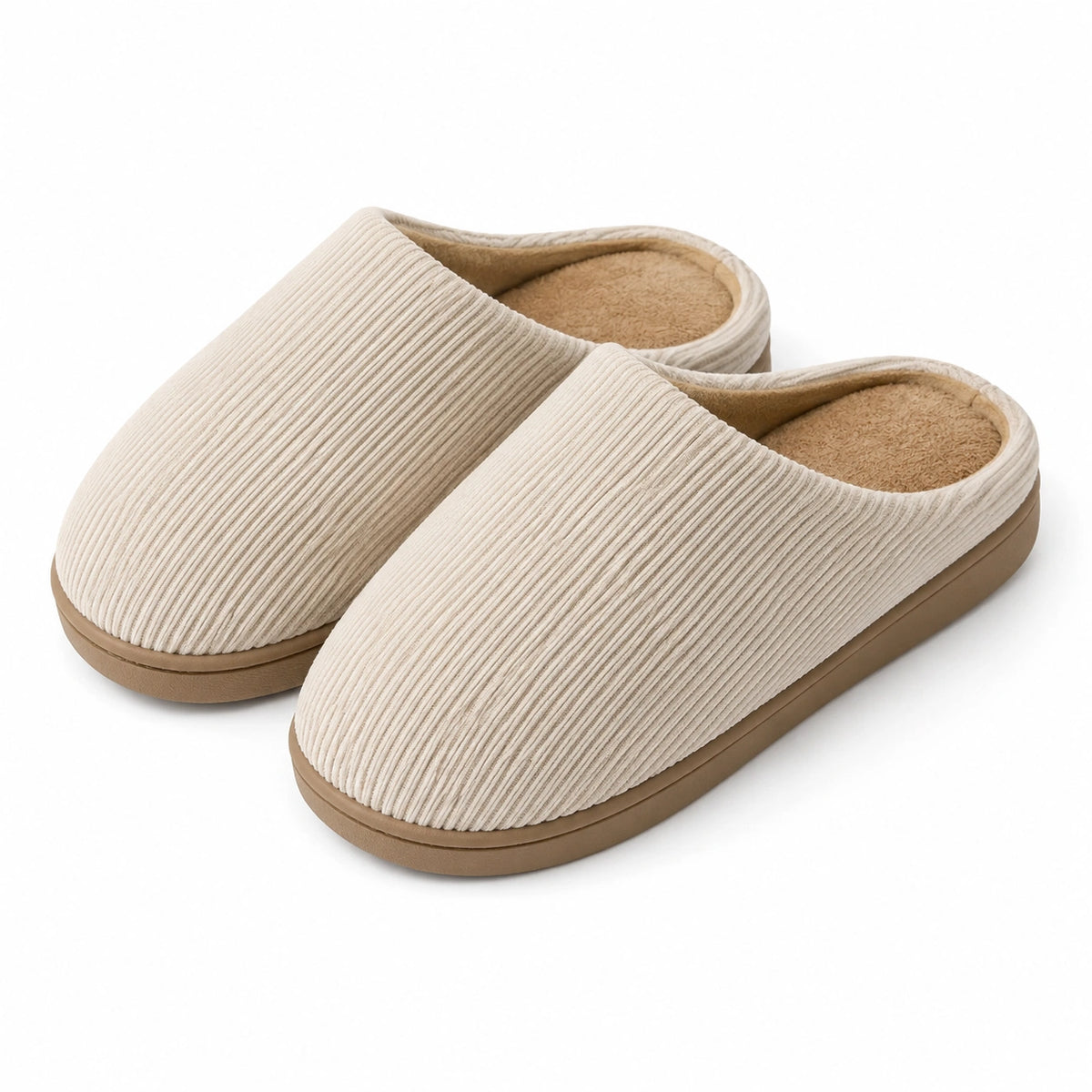 Pantofole da casa 40/41 in tessuto a coste beige con interno morbido chiuse