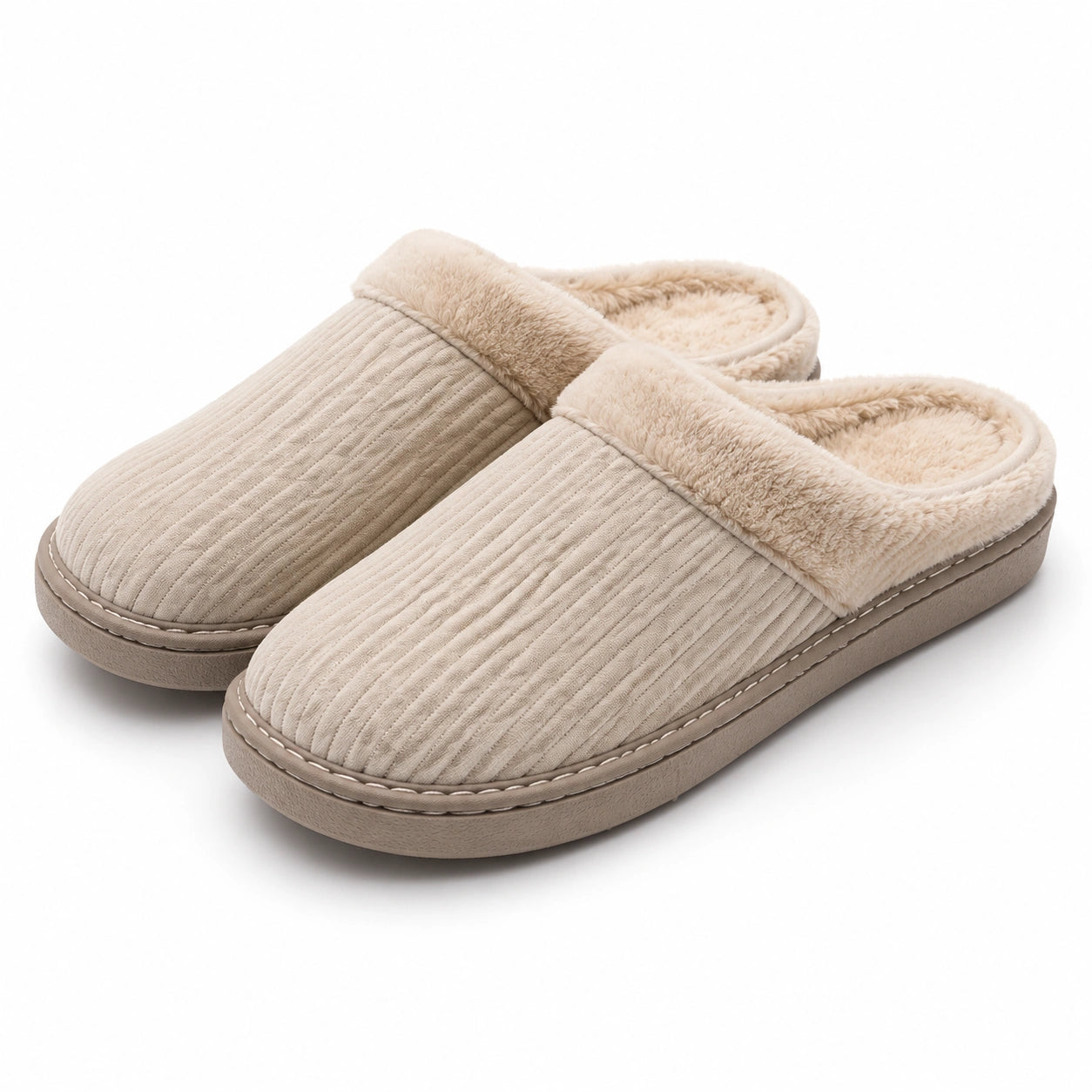 Pantofole da casa 42/43 in tessuto beige con fodera morbida e suola antiscivolo