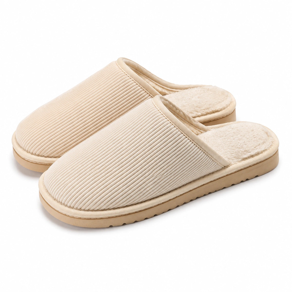 Pantofole da casa 42/43 in tessuto beige a costine con suola antiscivolo